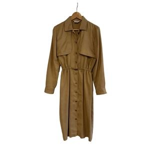 Maggy London vintage Safari shirt dress midi faux suede size 4